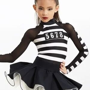 Black and White Dance Costume with Stripes and Skater Skirt